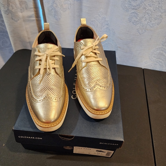 Womens Cole Haan Originalgrand Oxford Platform, Sz 10, Gold - Picture 4 of 4